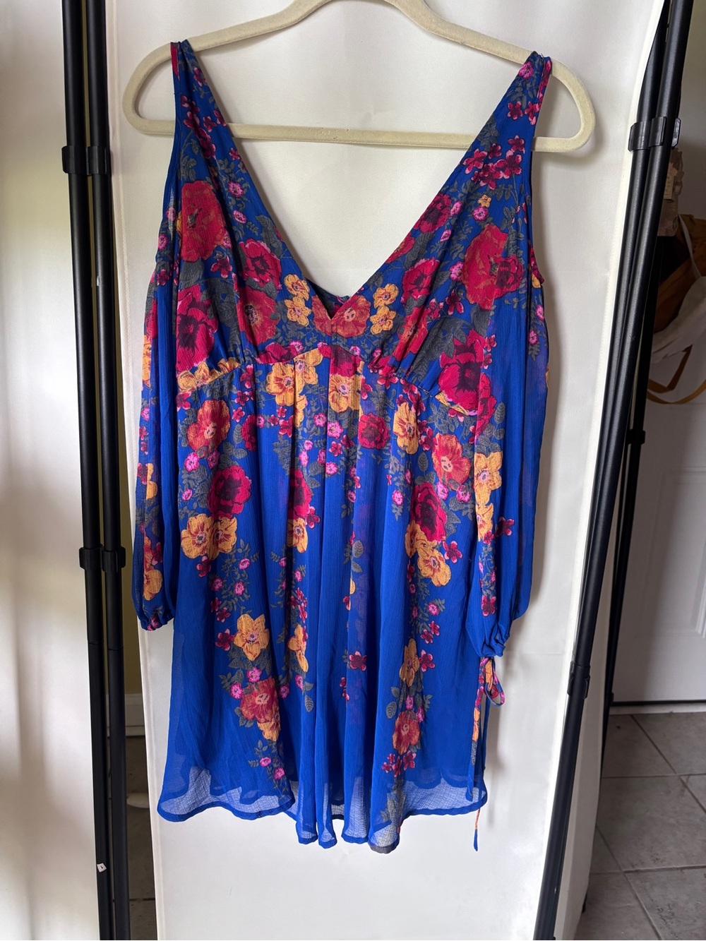 Free People Royal Blue Floral Cold-Shoulder Dress
